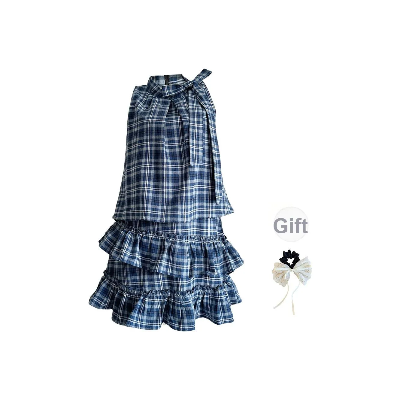 TUSHIFEI Sleeveless Dresses Women's Blue+Hair Tie Comes With