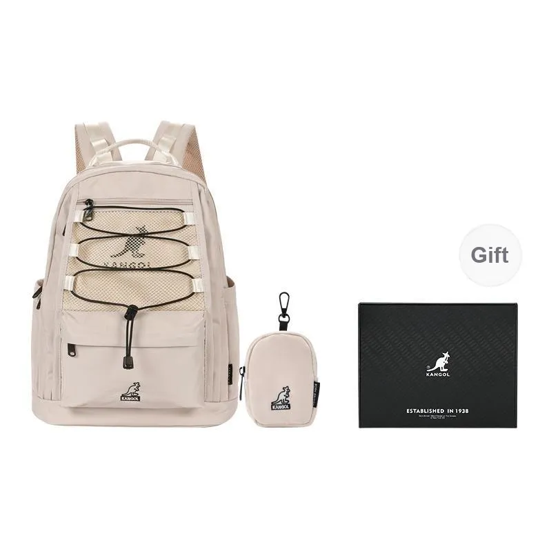 KANGOL Nylon Fabric Backpack Medium Size Unisex Ivory White/Milk Tea Apricot/Burgundy/Black/Khaki-6