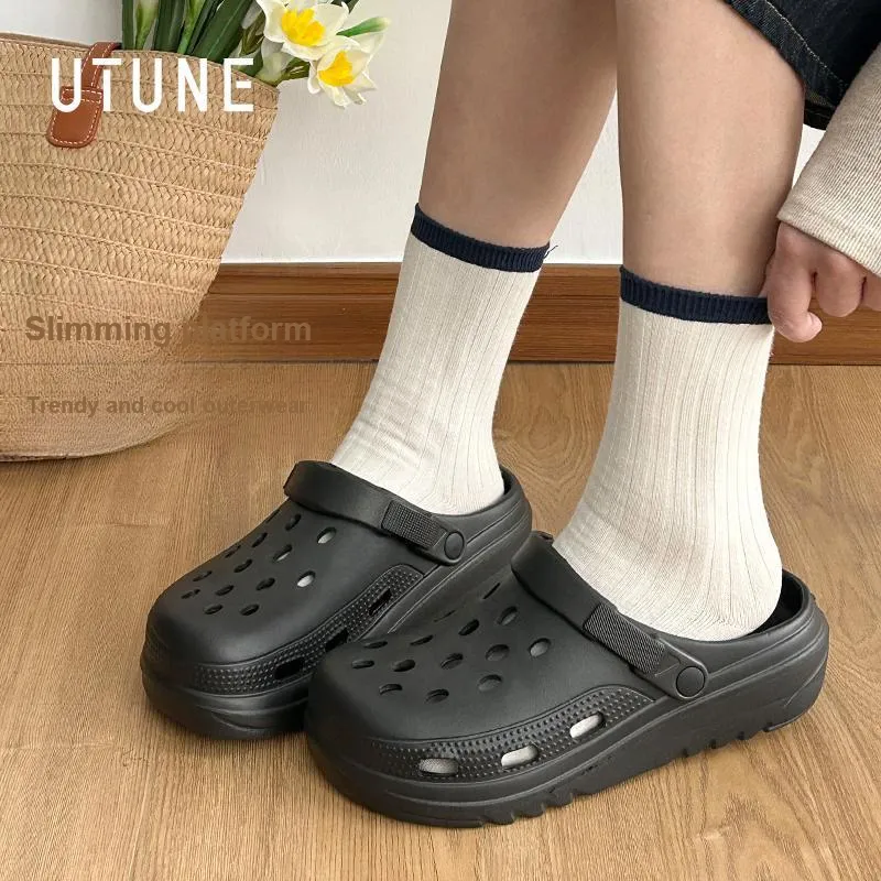 UTUNE Clogs Summer Platform Height Increasing Closed Toe Slip Resistant Home Slippers-9
