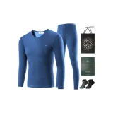 Crew Neck Set (Blue) Thickened and Fleece-Lined/Includes 2 Pack Socks+Shopping Bag