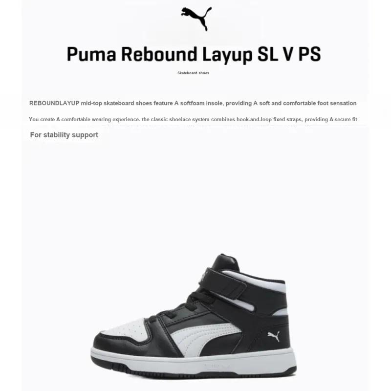 PUMA Rebound Layup SL High Top Skateboard Shoes Black Children Aged 3 7 Years Old-1