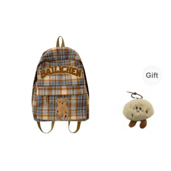 BRABOSTON Woolen Backpack Unisex Blue Orange/Beige Coffee Plaid/Red Blue Plaid/Coffee Khaki Plaid/Khaki Plaid