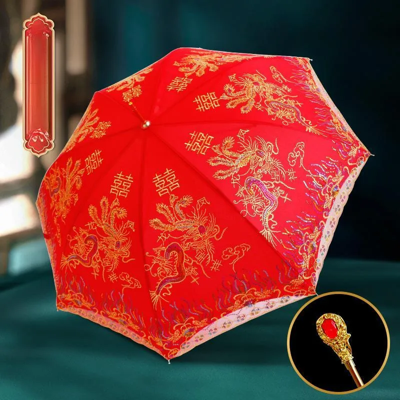 Where The Lamb Umbrella Red Umbrella Lace Trim New Chinese Style Long Handle Umbrella Vintage Red Umbrella-3