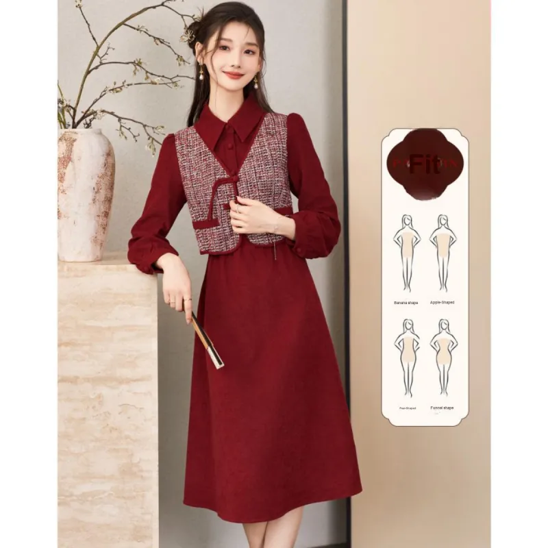 Like The Age Of Water Long Sleeved Dress Regular Women's Red-6
