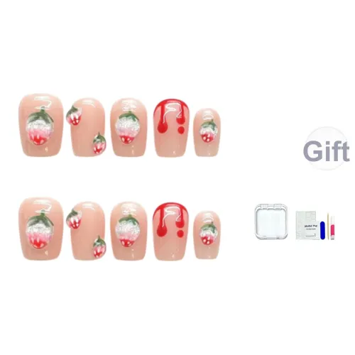 JINGCHANXUE Крем Клубничный Handcrafted False Nail Короткий LADDER Элегантность Телесный Милый 12mm