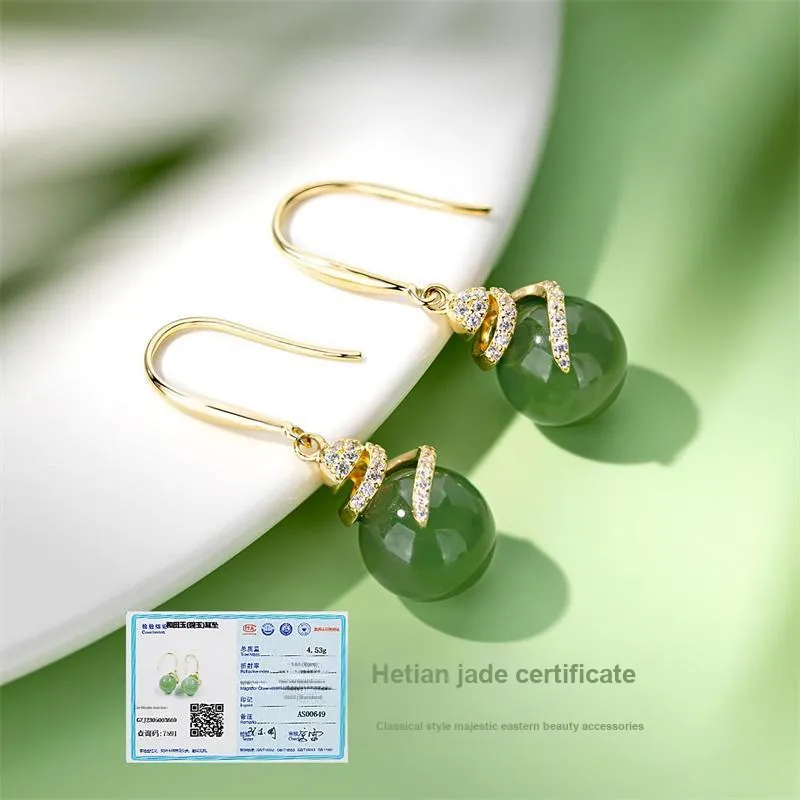 QLADY Earrings Green Jade Women's-2
