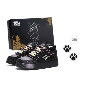 TALKING TOM Slip Resistant Cushioning Breathable Low Top Skateboard Shoes Unisex Black Pink