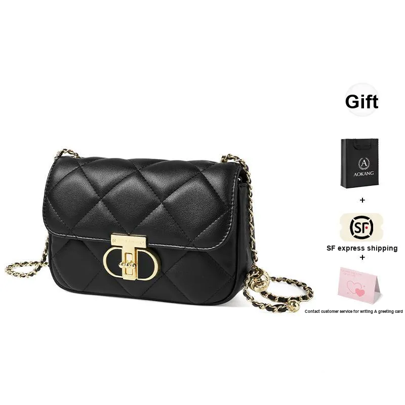 AOKANG Cow Leather Diamond Pattern Chain Bag Small Square Bag Crossbody Bag Underarm Shoulder Bag Trumpets Women's