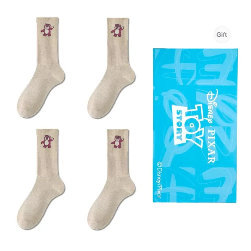 Disney Strawberry Bear Series Mid Calf Socks Unisex Shopping Bag 4 Pack-0