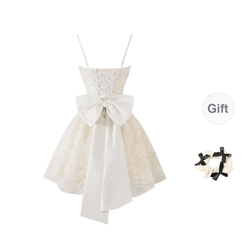 CPAURA Slip Dress Women's White+Bowknot Hair Tie Comes With-1