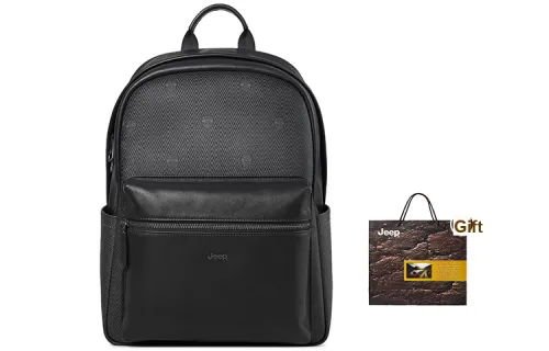 Jeep Genuine Leather Cow Leather Laptop Bag Travel Bag Backpack Regular Men's Black
