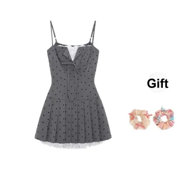CANTALOVE Slip Dresses Women's Gray Polka Dot
