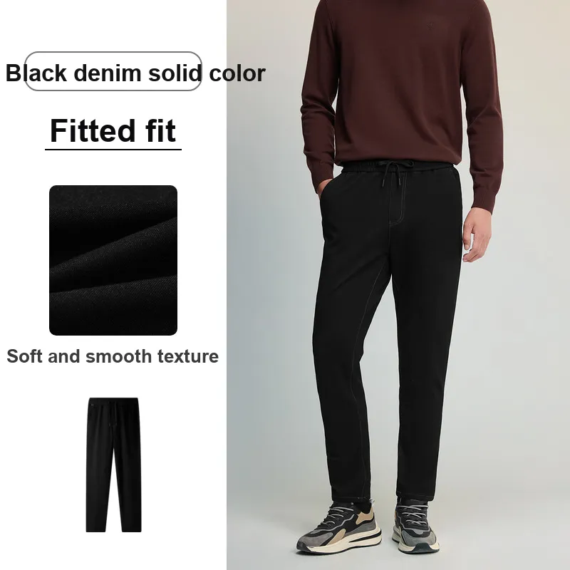 HLA Panda Wowo Series Jeans Men Black Denim Solid Color 4A-3