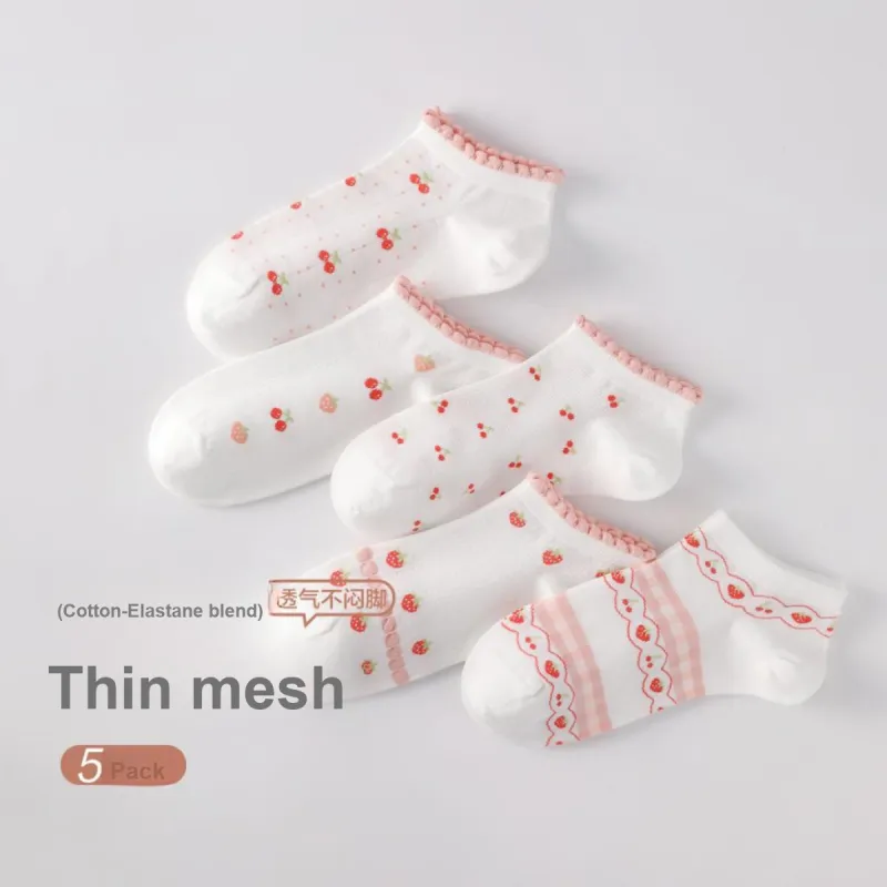 H YXIANG Ankle Socks Women's 5 Pack Pink White Mix-3