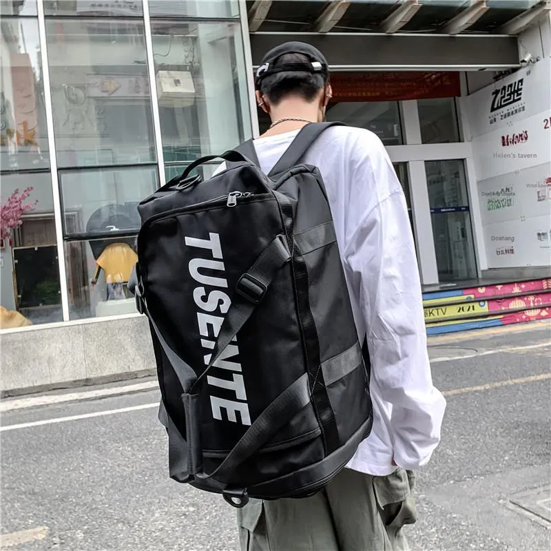 Deli Bear Oxford Travel Bag One Shoulder Handbag Double Shoulder Backpack Gym Bag Large Size Unisex Black/Red/Gray-1