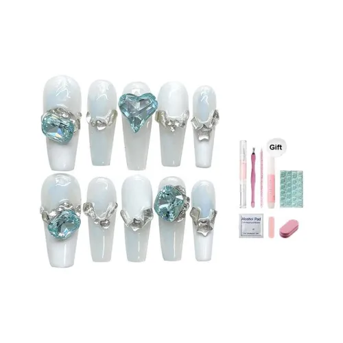 MIAORENJIA Cool Moon Sea Blue French Pave Diamond Sugar Cube Goose Egg False Nail