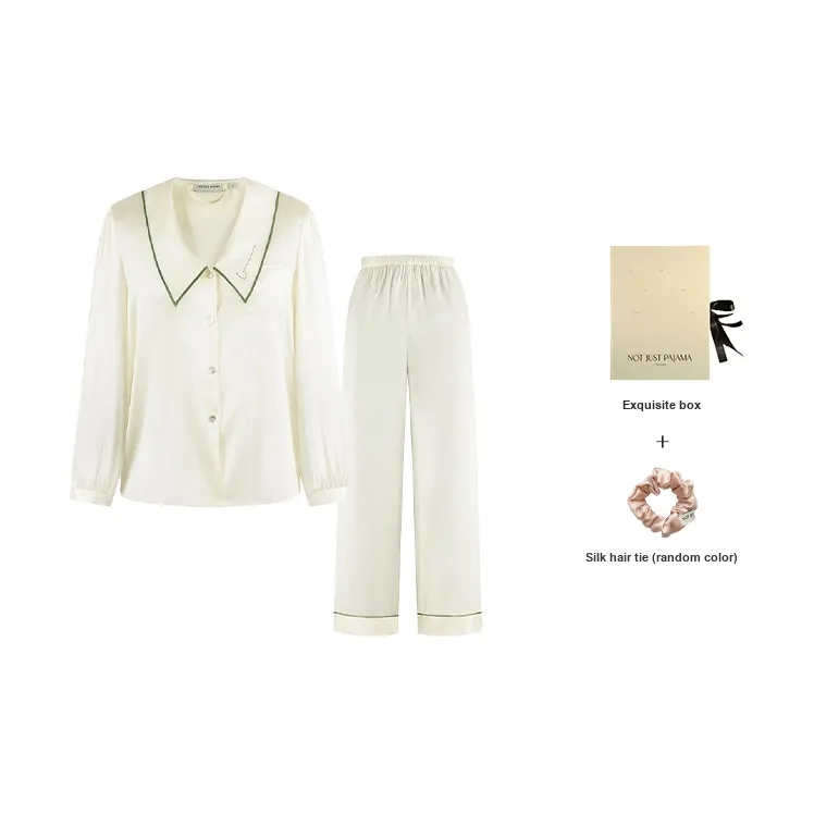 NOT JUST PAJAMA Длинный рукав Шелковый комплект пижам Женские Жемчужно-белый