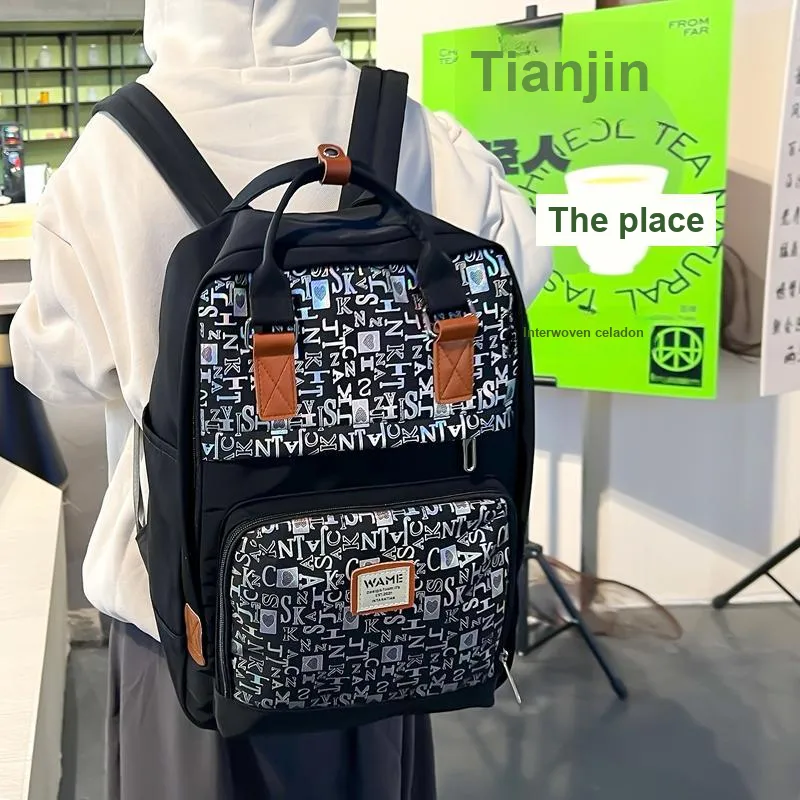 HACIN Nylon Fabric Backpack Unisex Black/Green/Blue/Pink-4