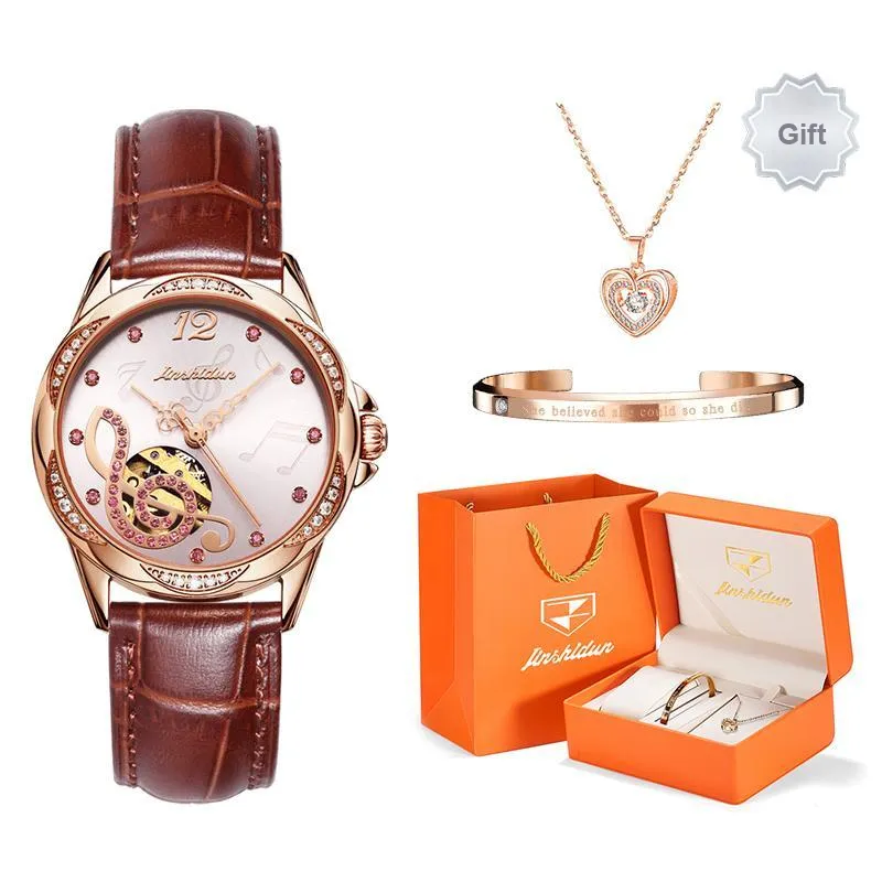 Jin Shi Dun Petal Design Box Mechanical Movement Watch Women's Watch Pink Watch Dial-15