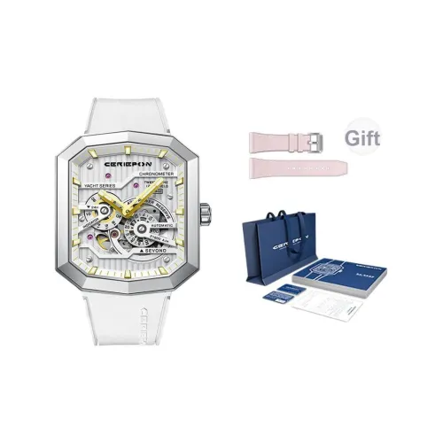 CERIEPON Автоматический Механический Механизм Резиновый Ремешок Часы Женские Белый Циферблат