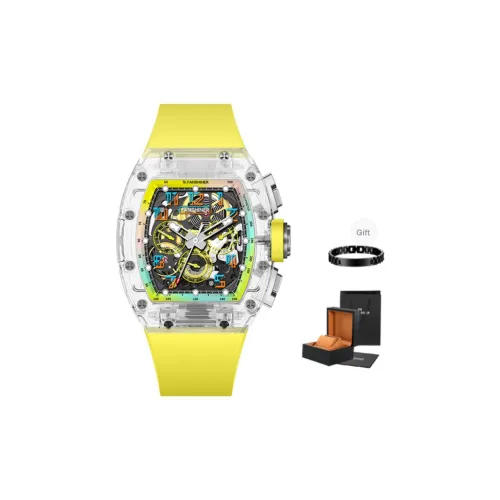 FR Автоматический Механический Механизм Экологичный Ремешок из Фторкаучука Часы Унисекс Желтый Циферблат