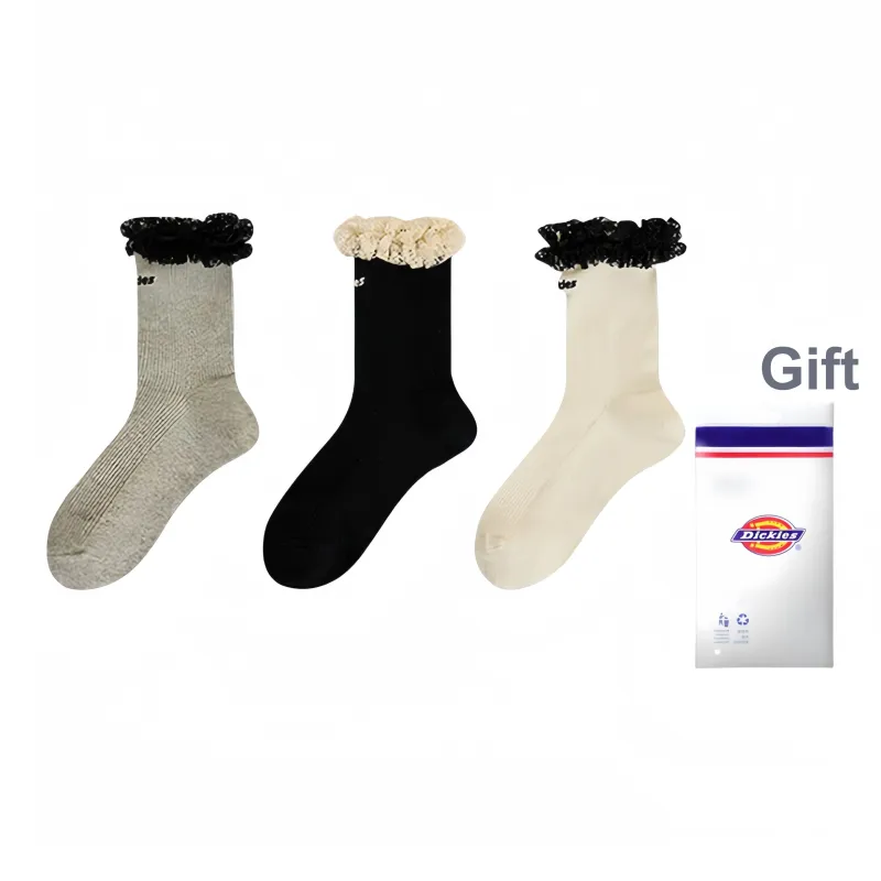 Dickies Moisture-Wicking Breathable Lace Trim Design Fall And Winter Crew Socks Women's-0