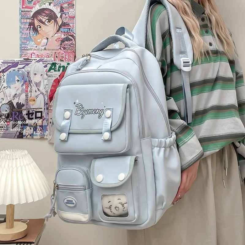 BUBM Nylon Fabric Backpack Unisex Ecru/Black/Light Pink/Light Blue-8
