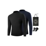 Mock Neck Fleece-Lined 2 Pack (Black+Navy Blue) with 2 Pack Socks+Shopping Bag Included