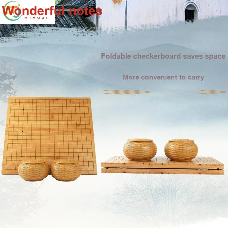 Miao Ji Go Five In A Row Large Size Set With Imitation Jade Stone Cloud Stone And Bamboo Folding Board Set Board Games-1