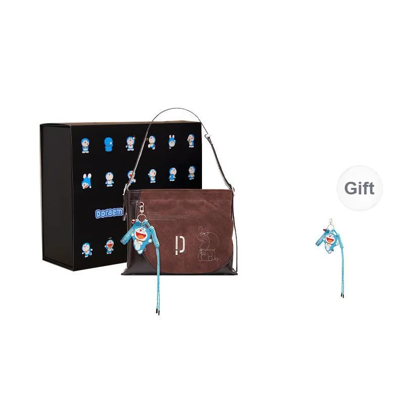 PECO 952DLHOBO Bag Doraemon Collection Cow Leather Shoulder Bag Tote Unisex Black/Brown-5