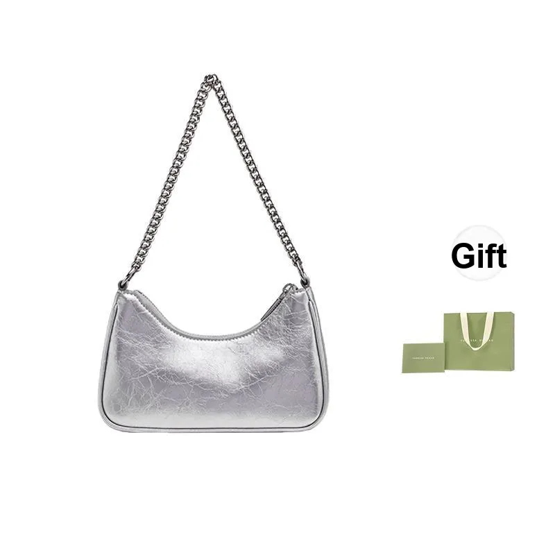 VANESSA HOGAN Vh Classic Series Cow Leather Shoulder Bag Chain Shoulder Bag Small Size Women's Silver/Black