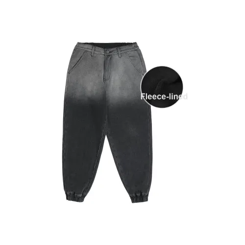 Bodydream FW22 Штаны с манжетами Утолщенные And Флисовые Подкладанные Джинсы Зимние Унисекс Темно-серый