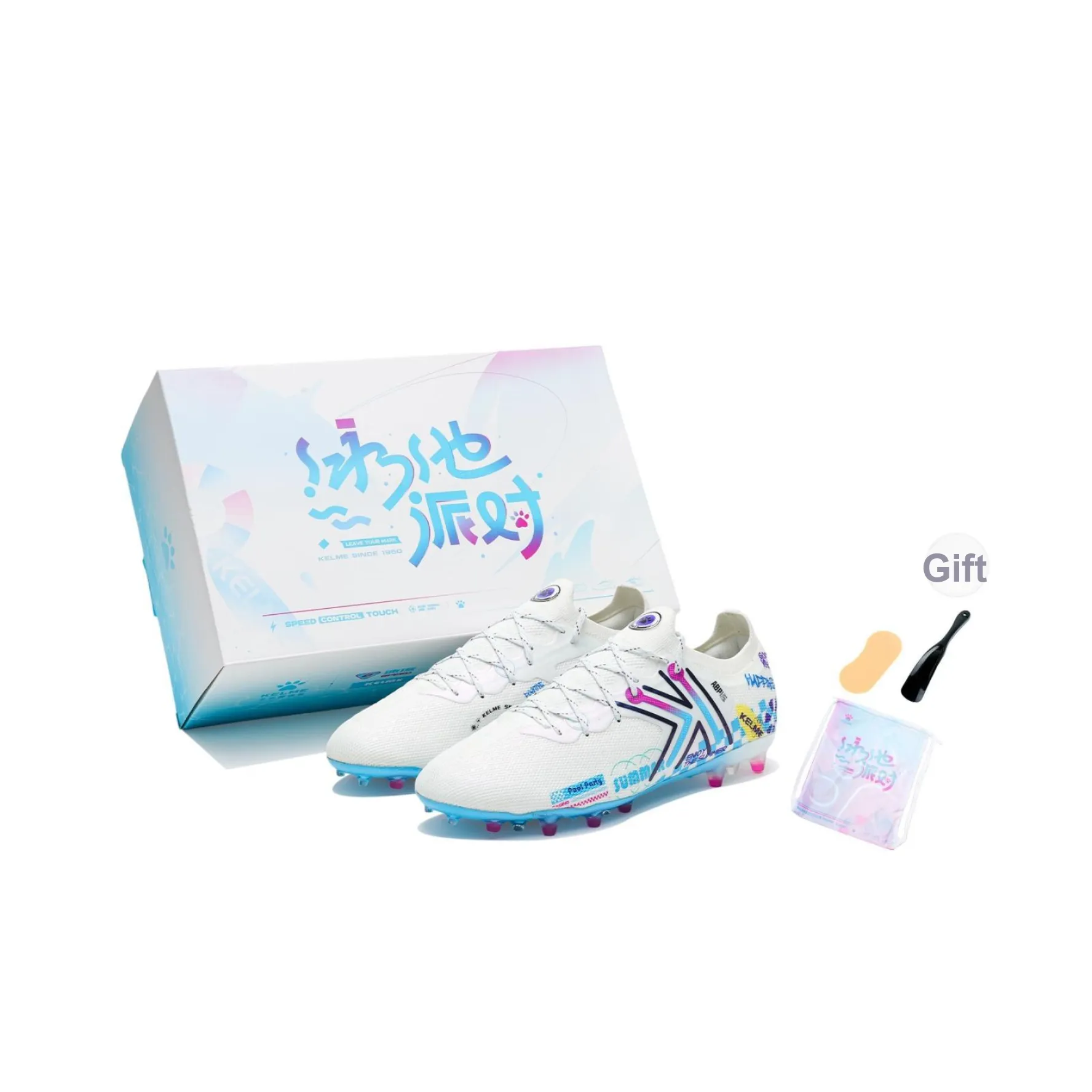 KELME Ji Di 5,0 MG MULTI Ground Амортизация Износостойкие футбольные бутсы унисекс белый цветной синий высокое качество