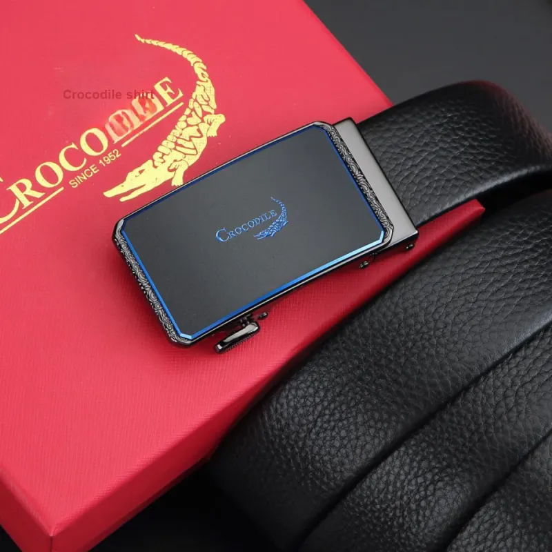Crocodile Automatic Buckle Workplace Business Top Grain Cow Leather Leather Belts Men's Width 3.5CM-3
