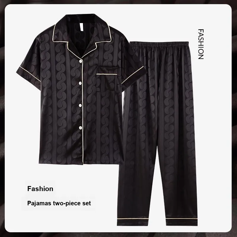 Qiao Ni Tong Pajama Set Men's Black Brown-2