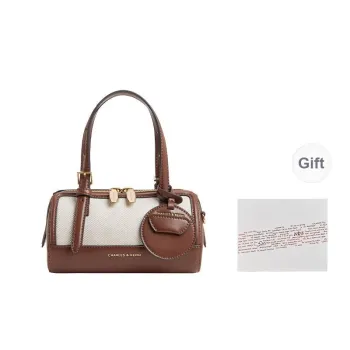 CHARLES&KEITH PU Laminated Textile Handbag Shoulder Bag Crossbody Bag Small Size Women's Chocolate/Black