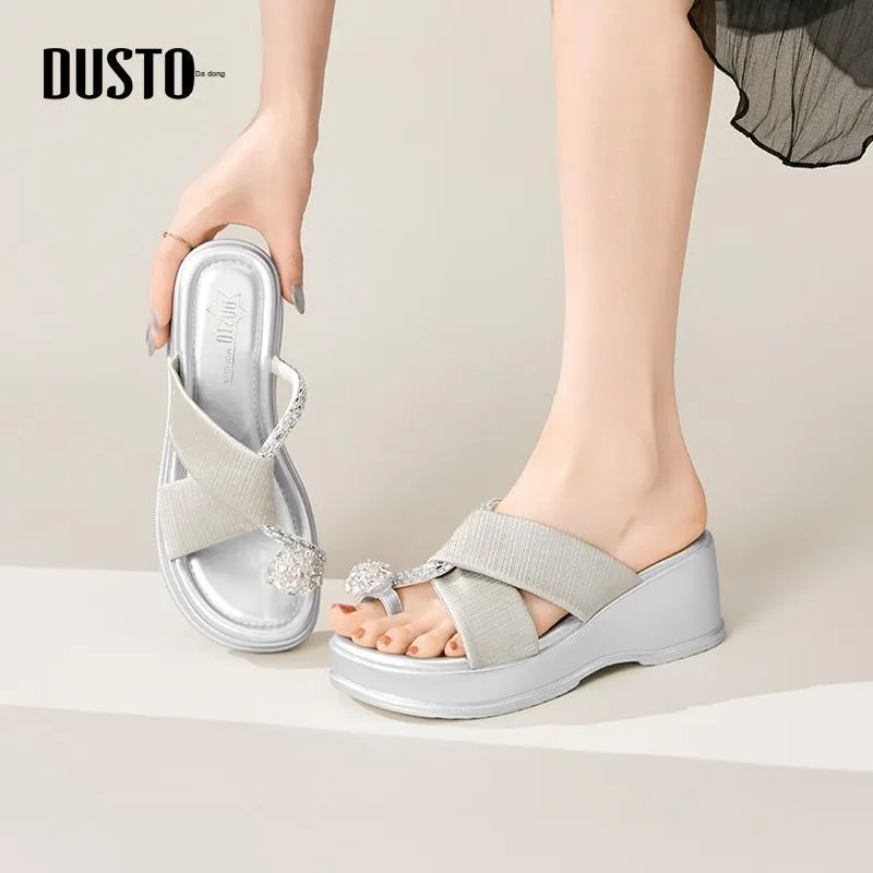 DUSTO Beach Sandals Women's Apricot/Gold/Black/Silver-7