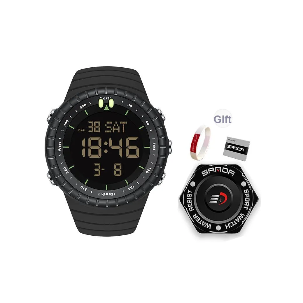 Sanda Electronic Механизм TPU Ремешок Часы Унисекс Черный Циферблат