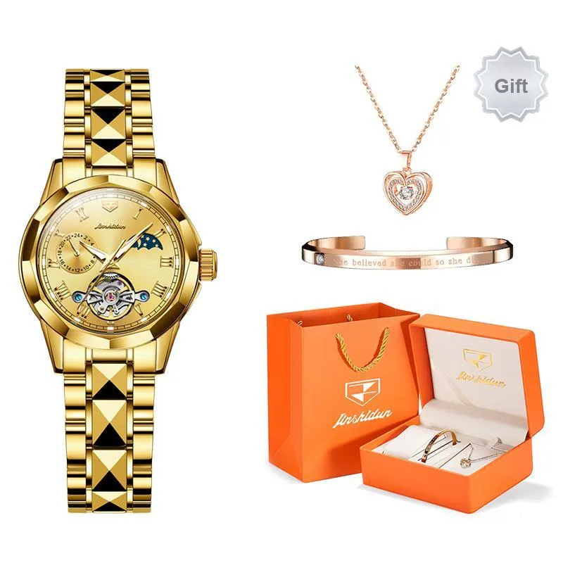 Jin Shi Dun Smart Series Mechanical Movement Stainless Steel Watchband Watch Women's Watch White Dial-25