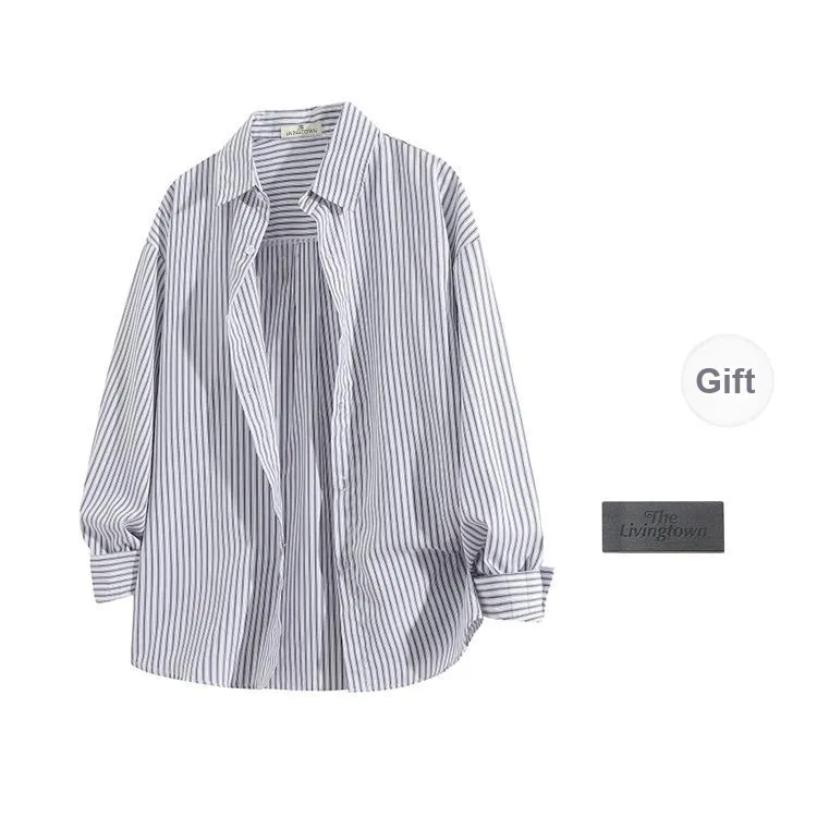 LIVINGTOWN Shirt Unisex Blue White Stripes-4