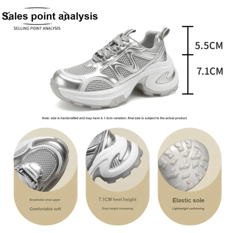 FOXER Minimalist Fashion Style Height And Slimming Elegant Advanced Feel Low-Top Chunky Sneakers Women's Gray-5