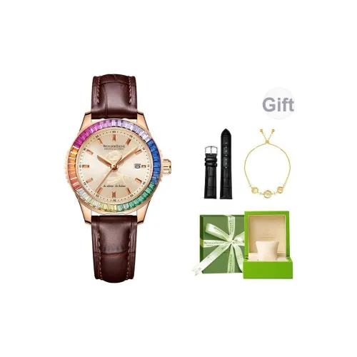 WANSHANGJIAN Tracing Light Collection Кварцевый механизм Корова Кожа Ремешок Часы Женские Часы Золотистый Циферблат