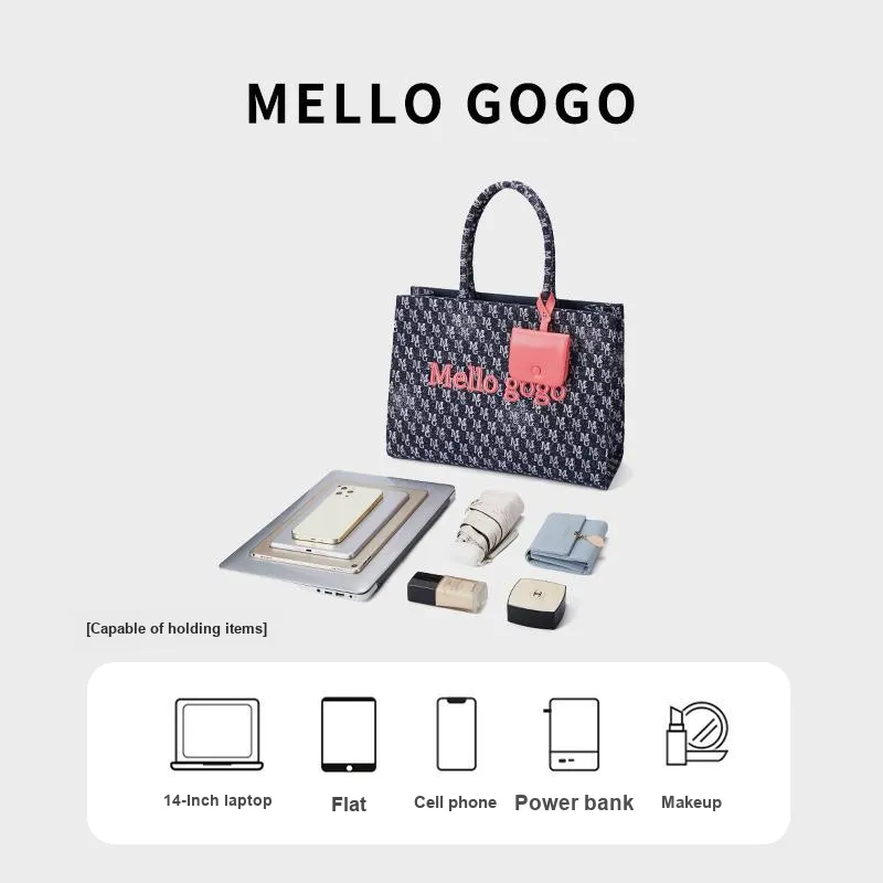 MELLO GOGO Fabric Tote Bag Shopping Bag Shoulder Bags Handbags Large Size Women's Midnight Black/Midnight Blue-4