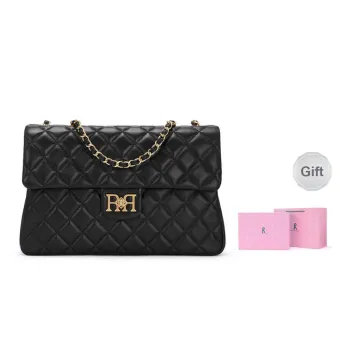 ROBERTA DI CAMERINO Sheepskin Chain Diamond Pattern Bag Small Square Bag Shoulder Bag Medium Size Women's Black/Coffee