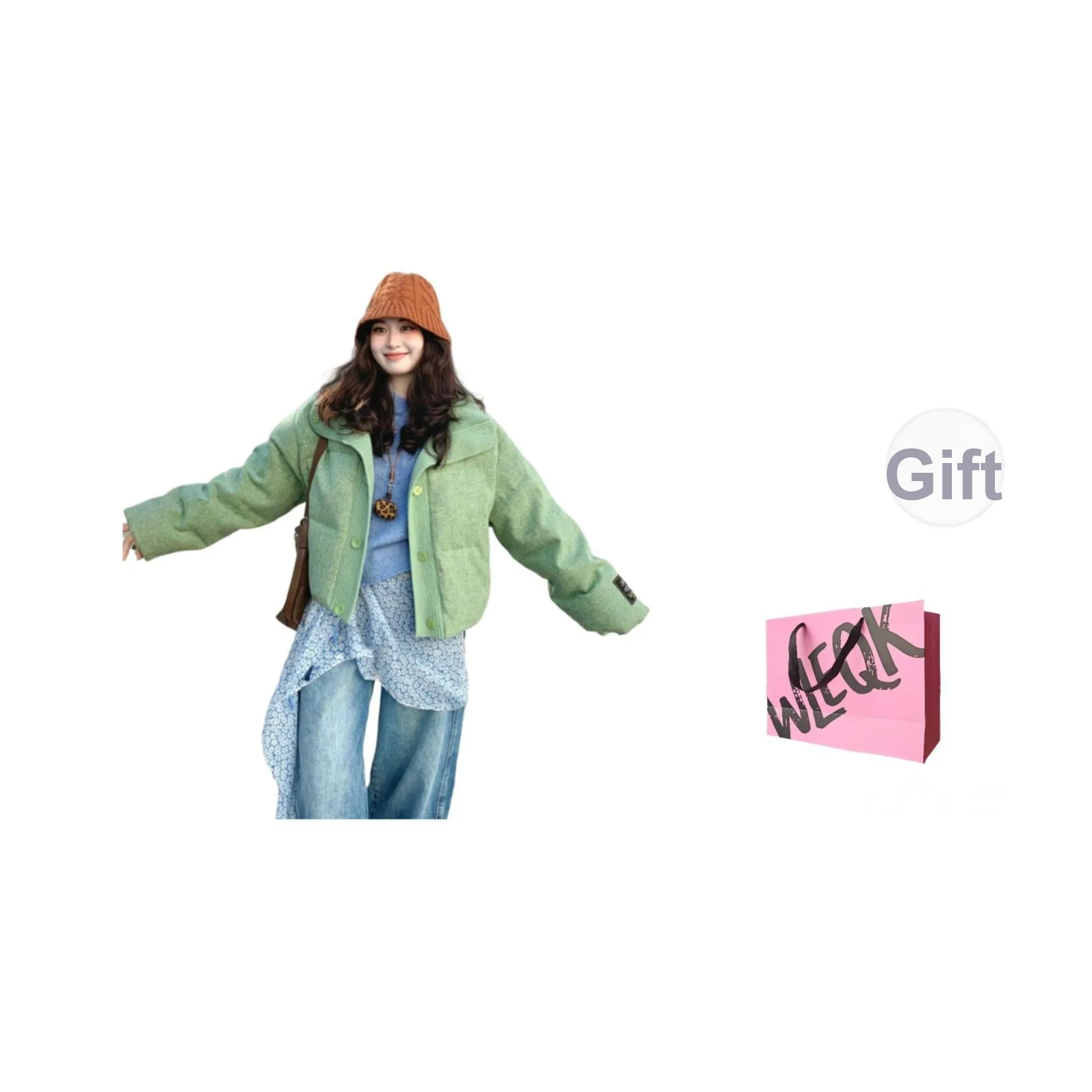 WLEQK Зеленый Женский Пуховик