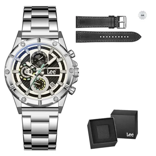 Lee Наручные часы Кварцевый механизм Стальной ремешок Черный циферблат Мужские часы Node Праздник Классическая коробка