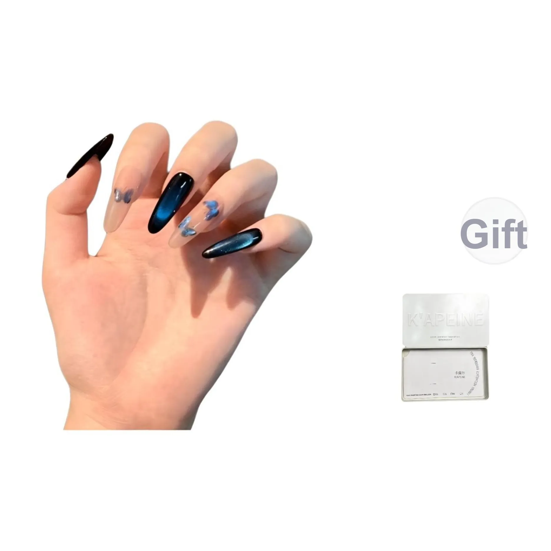 K'APEINE Синий Блестящий розовый Handcrafted False Nail Art MID Длина (размер в длину) Овал Длинный Синий Однотонный Coquette