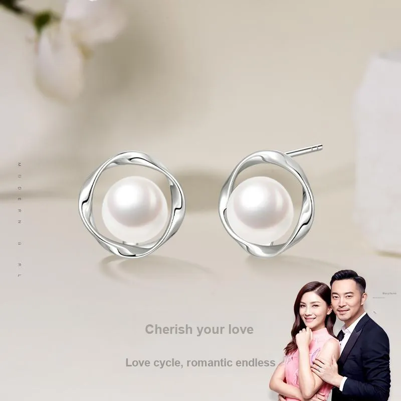 JINLIUFUJIXIANG Pearl Stud Earrings Women's-2