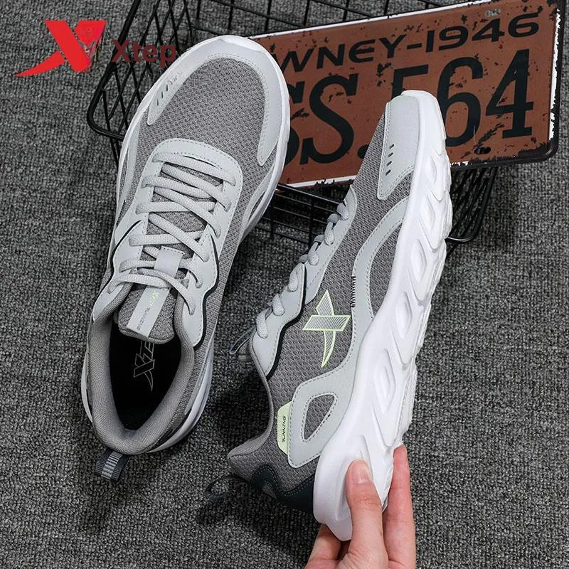 XTEP Breathable Lightweight Low Top Running Shoes Men's Smoke Gray/Smoke Gray/Coal Black-8