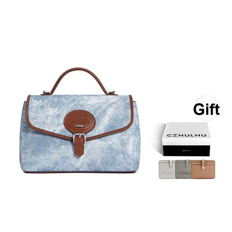 Cthulhu Cow Leather Tie Dye Small Square Bag Shoulder Bag, Crossbody Bag, Handbag Trumpets Women's Blue Brown-0
